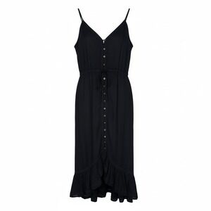 Rails Frida Black Linen Blend Lace Detail Button Down Midi Dress Small